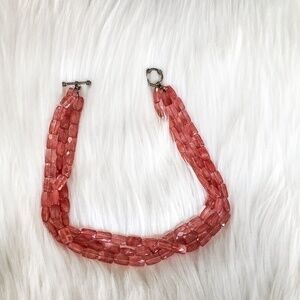 Vintage Pink Three Strand Beaded Necklace